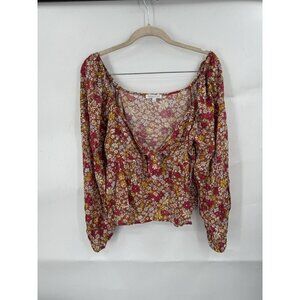 Patrons Of Peace‎ Blouse Women Small Brown Colorful Floral Bohemian Cottagecore